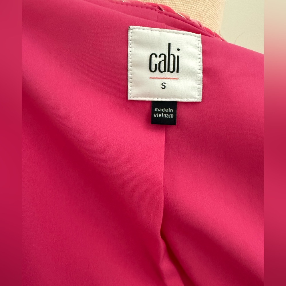 Cabi Fuchsia Tweed Zip-Front Jacket | Padded Shoulders | Size S | $269 Retail - Picture 7 of 9